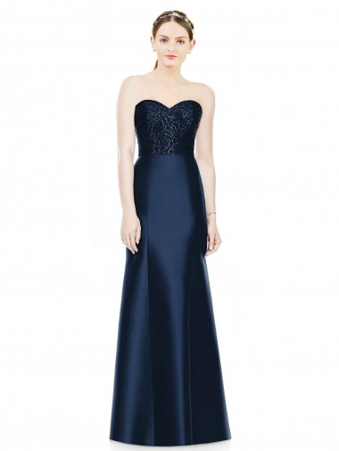 Boutique Bleu marine foncé Sirène Sans bretelle Satiné Longue Robes demoiselle d'honneur