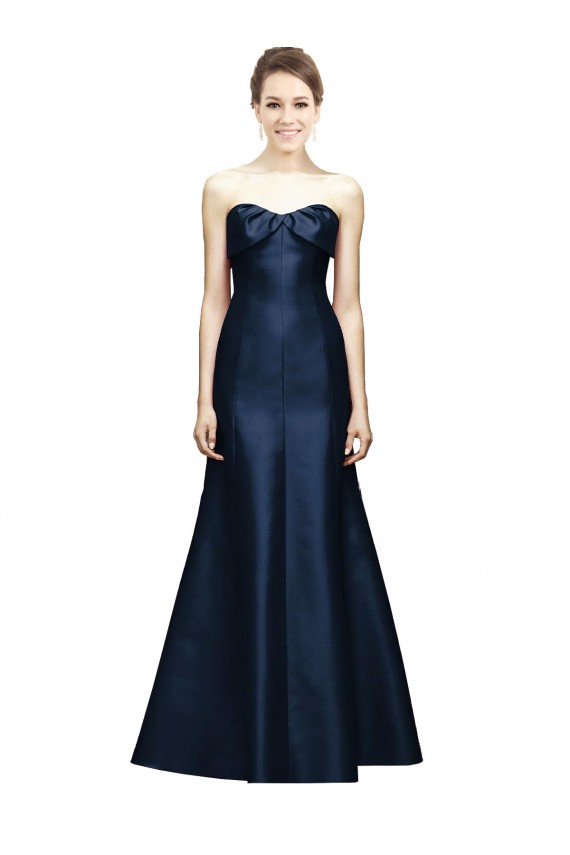 Boutique Bleu marine foncé Sirène Sans bretelle Satiné Longue Robes demoiselle d'honneur