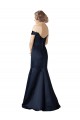 Boutique Bleu marine foncé Sirène Épaule Dénudée Col V Satiné Longue Robes demoiselle d'honneur / Robes de bal