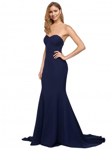 Boutique Bleu marine foncé Trapèze Balayage train Crêpe Stretch Longue Formelles Robes demoiselle d'honneur / Robes de soirée / Robes de bal
