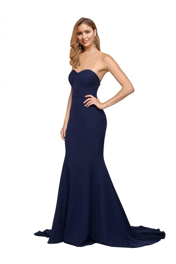 Boutique Bleu marine foncé Trapèze Balayage train Crêpe Stretch Longue Formelles Robes demoiselle d'honneur / Robes de soirée / Robes de bal
