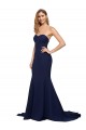 Boutique Bleu marine foncé Trapèze Balayage train Crêpe Stretch Longue Formelles Robes demoiselle d'honneur / Robes de soirée / Robes de bal