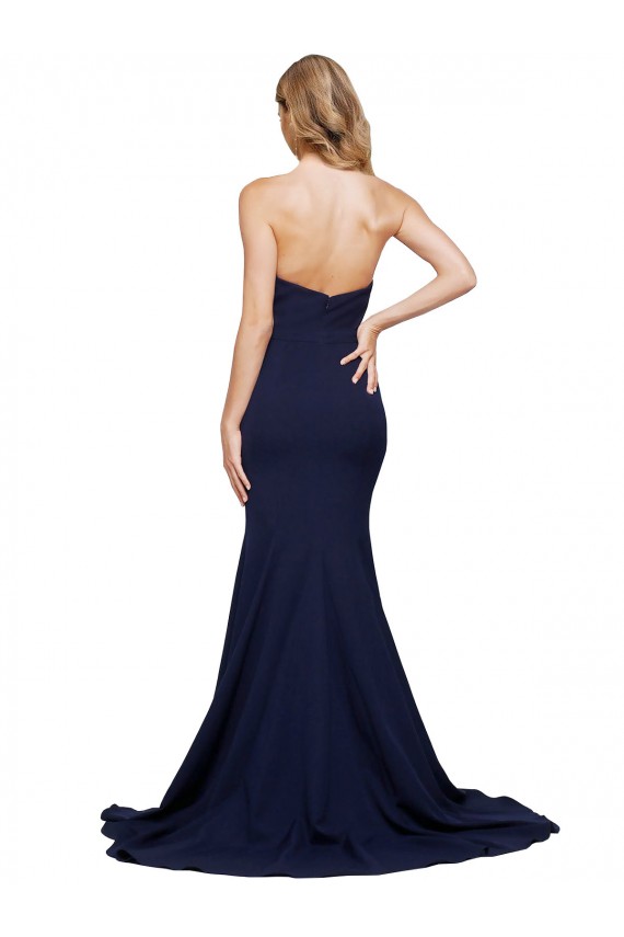 Boutique Bleu marine foncé Trapèze Balayage train Crêpe Stretch Longue Formelles Robes demoiselle d'honneur / Robes de soirée / Robes de bal