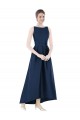 Boutique Bleu marine foncé Trapèze Bateau Satiné Longue Asymétrique Robes demoiselle d'honneur