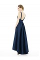 Boutique Bleu marine foncé Trapèze Bateau Satiné Longue Asymétrique Robes demoiselle d'honneur