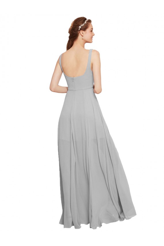 Boutique Bleu marine foncé Trapèze Bretelles spaghetti Col Carré Mousseline Longue Robes demoiselle d'honneur