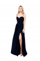 Boutique Bleu marine foncé Trapèze Bretelles spaghetti Mousseline Longue Formelles Robes demoiselle d'honneur / Robes de soirée