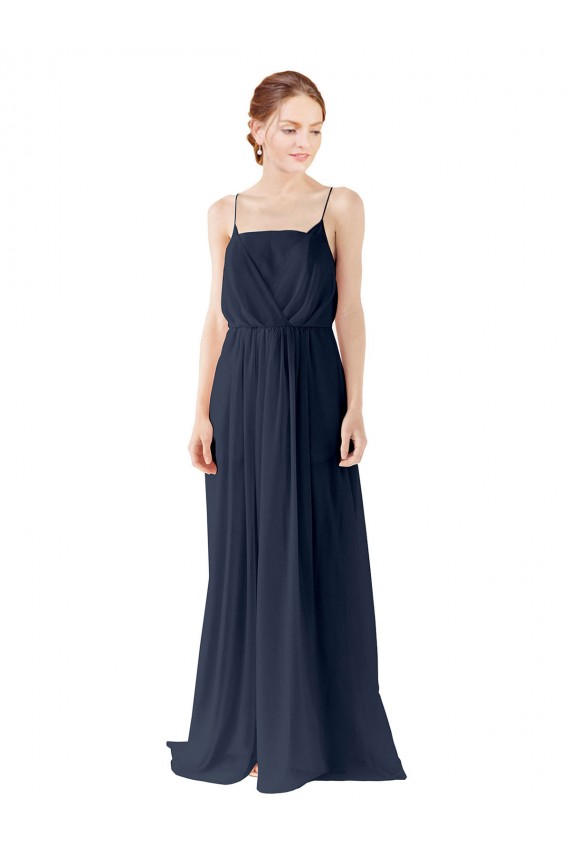 Boutique Bleu marine foncé Trapèze Bretelles spaghetti Mousseline Longue Robes demoiselle d'honneur