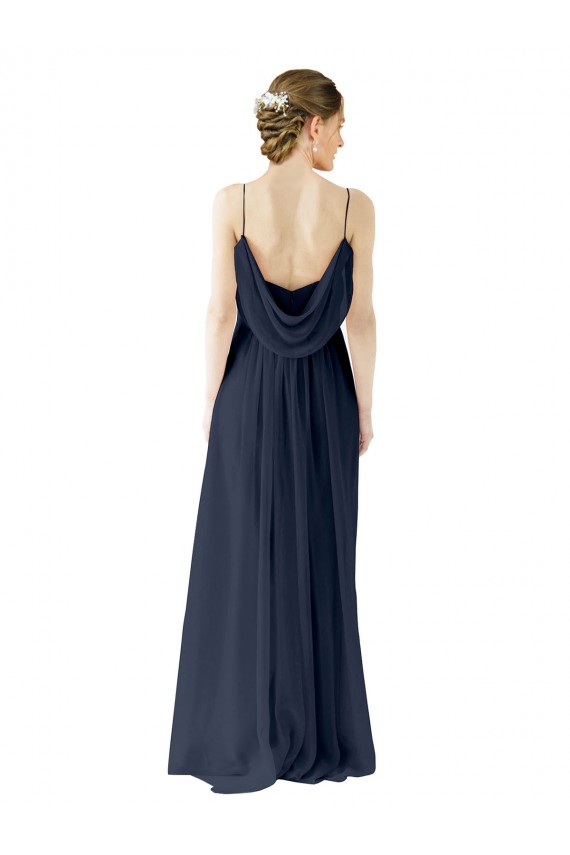 Boutique Bleu marine foncé Trapèze Bretelles spaghetti Mousseline Longue Robes demoiselle d'honneur