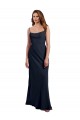 Boutique Bleu marine foncé Trapèze Bretelles spaghetti Scoop Mousseline Longue Robes demoiselle d'honneur