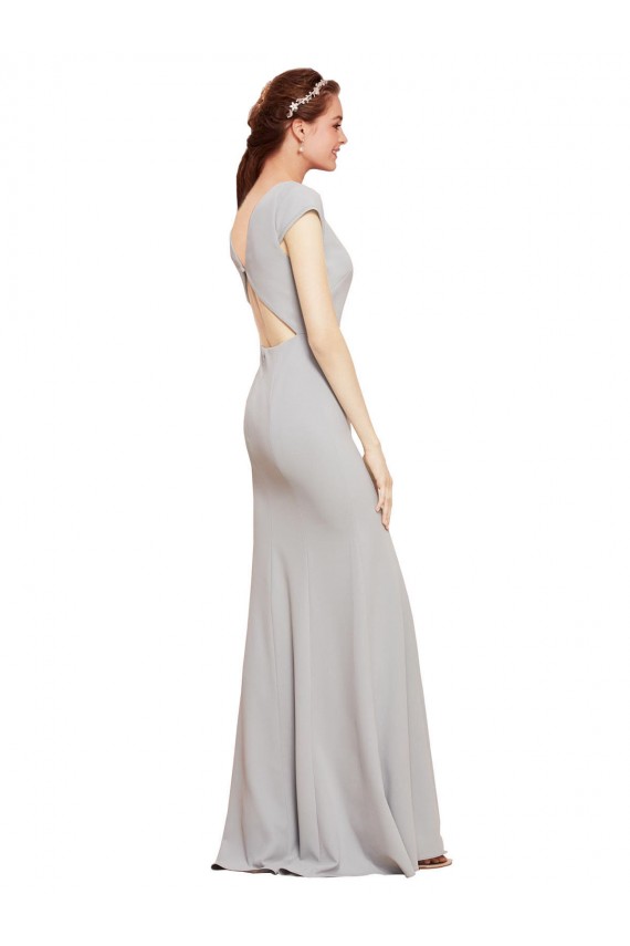Boutique Bleu marine foncé Trapèze Col Bateau Crêpe Stretch Longue Formelles Robes demoiselle d'honneur / Robes de soirée / Robes de bal