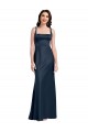 Boutique Bleu marine foncé Trapèze Col Carré Satiné Stretch Longue Formelles Robes demoiselle d'honneur / Robes de soirée / Robes de bal