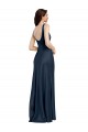 Boutique Bleu marine foncé Trapèze Col Carré Satiné Stretch Longue Formelles Robes demoiselle d'honneur / Robes de soirée / Robes de bal