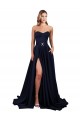 Boutique Bleu marine foncé Trapèze Col Haut Crêpe Stretch Longue Formelles Robes demoiselle d'honneur / Robes de soirée / Robes de bal