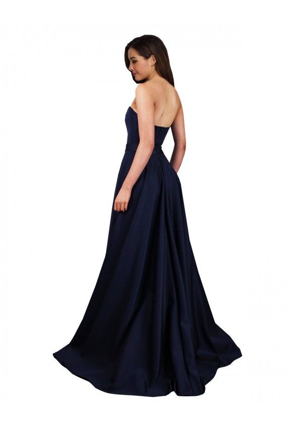 Boutique Bleu marine foncé Trapèze Col Haut Crêpe Stretch Longue Formelles Robes demoiselle d'honneur / Robes de soirée / Robes de bal
