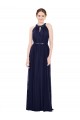Boutique Bleu marine foncé Trapèze Col Haut Mousseline Longue Robes demoiselle d'honneur
