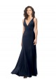 Boutique Bleu marine foncé Trapèze Col V Crêpe Stretch Longue Formelles Robes demoiselle d'honneur / Robes de soirée / Robes de bal