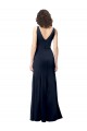 Boutique Bleu marine foncé Trapèze Col V Crêpe Stretch Longue Formelles Robes demoiselle d'honneur / Robes de soirée / Robes de bal
