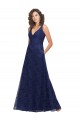 Boutique Bleu marine foncé Trapèze Col V Dentelle Longue Robes demoiselle d'honneur