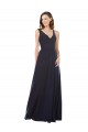 Boutique Bleu marine foncé Trapèze Col V Mousseline Dentelle Longue Robes demoiselle d'honneur