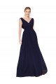 Boutique Bleu marine foncé Trapèze Col V Mousseline Longue Formelles Robes demoiselle d'honneur / Robes de soirée / Robes de bal