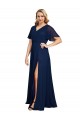Boutique Bleu marine foncé Trapèze Col V Mousseline Longue Formelles Robes demoiselle d'honneur / Robes de soirée / Robes de bal