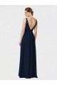 Boutique Bleu marine foncé Trapèze Col V Mousseline Longue Robes demoiselle d'honneur