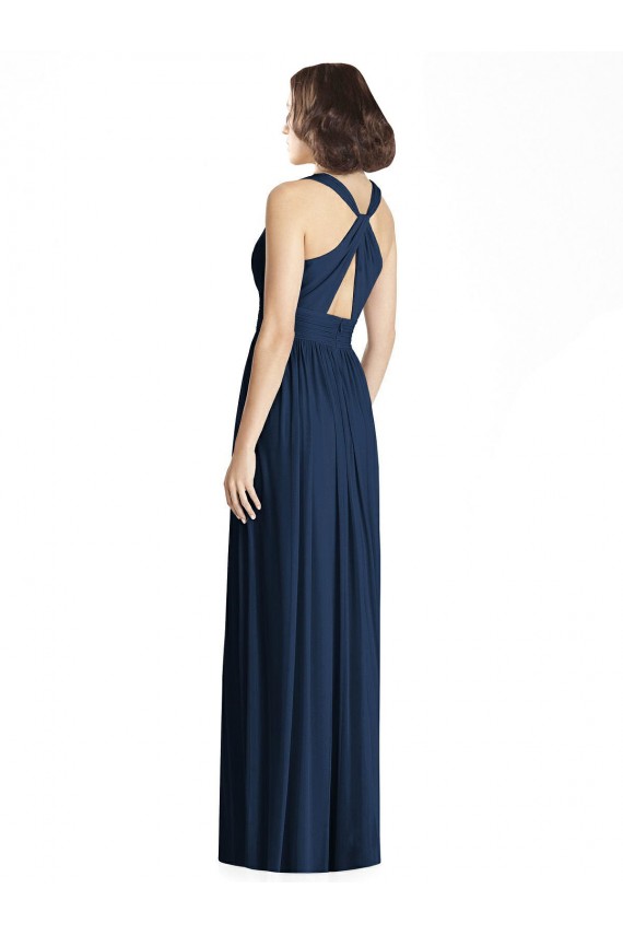 Boutique Bleu marine foncé Trapèze Col V Mousseline Longue Robes demoiselle d'honneur