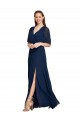 Boutique Bleu marine foncé Trapèze Col V Mousseline Longue Robes demoiselle d'honneur