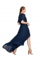 Boutique Bleu marine foncé Trapèze Col V Mousseline Longue Robes demoiselle d'honneur