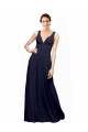 Boutique Bleu marine foncé Trapèze Col V Mousseline Longue Robes demoiselle d'honneur