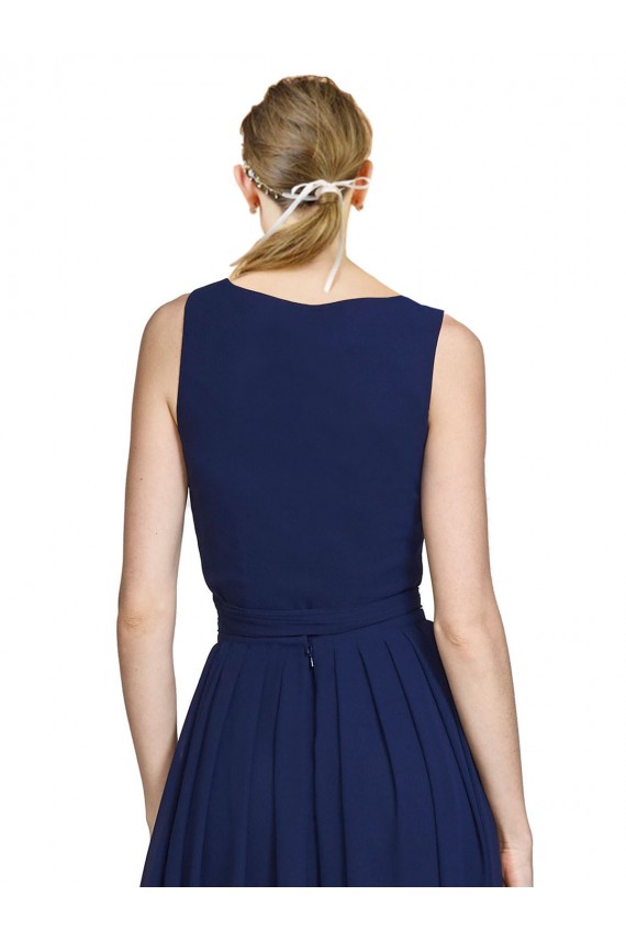 Boutique Bleu marine foncé Trapèze Col V Mousseline Longue Robes demoiselle d'honneur