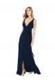 Boutique Bleu marine foncé Trapèze Col V Mousseline Longue Robes demoiselle d'honneur