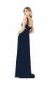 Boutique Bleu marine foncé Trapèze Col V Mousseline Longue Robes demoiselle d'honneur