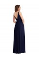 Boutique Bleu marine foncé Trapèze Col V Mousseline Longue Robes demoiselle d'honneur