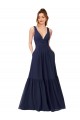 Boutique Bleu marine foncé Trapèze Col V Mousseline Longue Robes demoiselle d'honneur