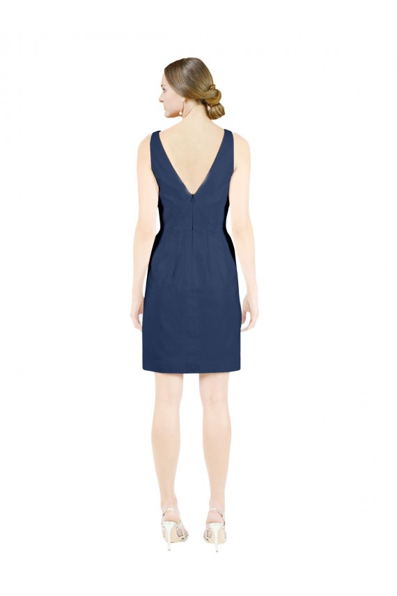Boutique Bleu marine foncé Trapèze Col V Satiné Courte Robes demoiselle d'honneur / Robes de cocktail