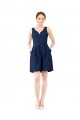 Boutique Bleu marine foncé Trapèze Col V Satiné Courte Robes demoiselle d'honneur / Robes de cocktail