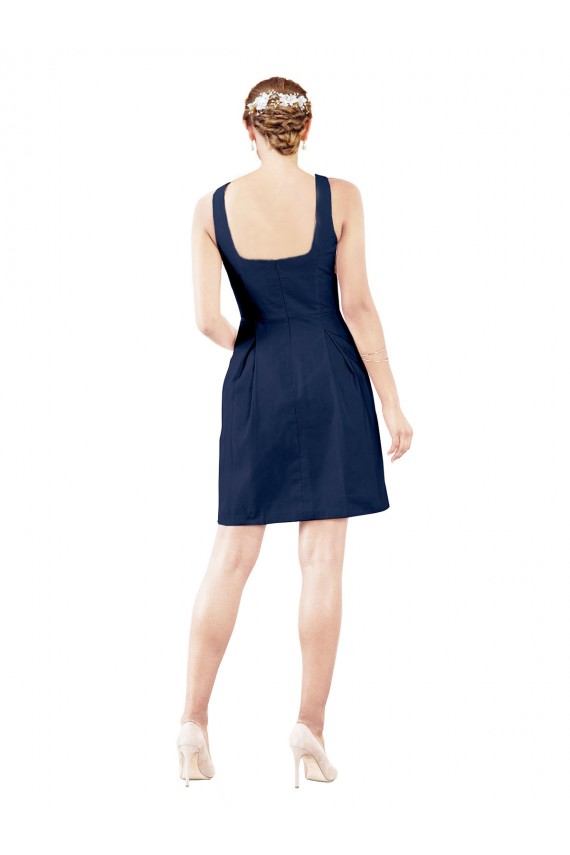 Boutique Bleu marine foncé Trapèze Col V Satiné Courte Robes demoiselle d'honneur / Robes de cocktail
