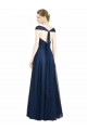 Boutique Bleu marine foncé Trapèze Col V Tulle Longue Robes demoiselle d'honneur