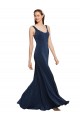 Boutique Bleu marine foncé Trapèze Col rond Crêpe Stretch Longue Formelles Robes demoiselle d'honneur / Robes de soirée / Robes de bal