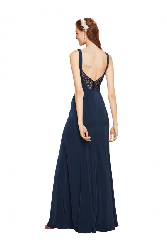 Boutique Bleu marine foncé Trapèze Col rond Crêpe Stretch Longue Formelles Robes demoiselle d'honneur / Robes de soirée / Robes de bal