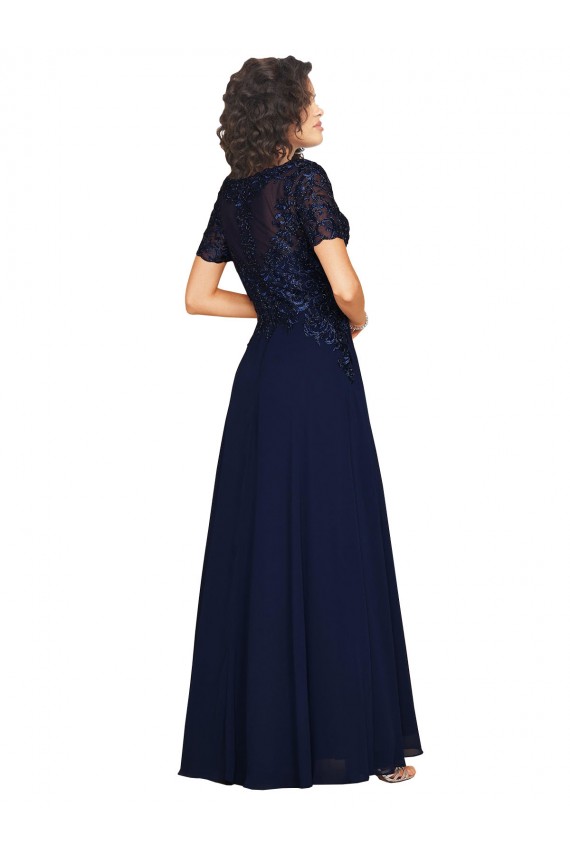 Boutique Bleu marine foncé Trapèze Col rond Mousseline Longue Robes demoiselle d'honneur / Robes de bal