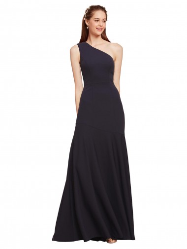 Boutique Bleu marine foncé Trapèze Crêpe Stretch Longue Formelles Robes demoiselle d'honneur / Robes de soirée / Robes de bal