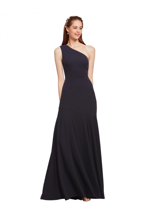 Boutique Bleu marine foncé Trapèze Crêpe Stretch Longue Formelles Robes demoiselle d'honneur / Robes de soirée / Robes de bal