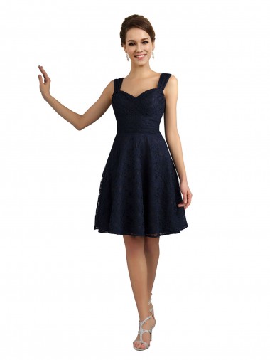 Boutique Bleu marine foncé Trapèze Dentelle Courte Robes demoiselle d'honneur / Robes de cocktail
