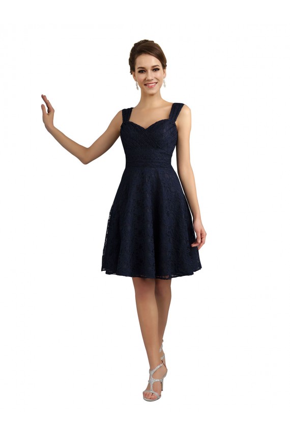 Boutique Bleu marine foncé Trapèze Dentelle Courte Robes demoiselle d'honneur / Robes de cocktail