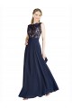 Boutique Bleu marine foncé Trapèze Illusion Mousseline Dentelle Longue Robes demoiselle d'honneur / Robes de bal