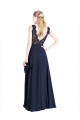 Boutique Bleu marine foncé Trapèze Illusion Mousseline Dentelle Longue Robes demoiselle d'honneur / Robes de bal
