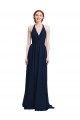 Boutique Bleu marine foncé Trapèze Licou Col V Mousseline Longue Robes demoiselle d'honneur